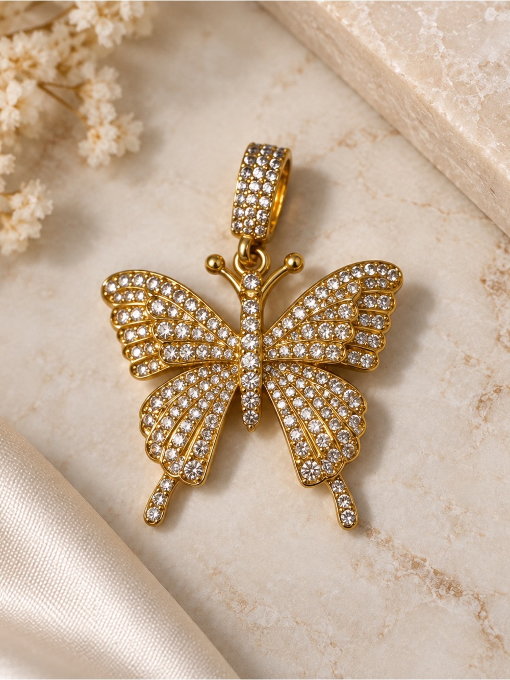 Gold Crystal Butterfly Pendant Necklace Charm